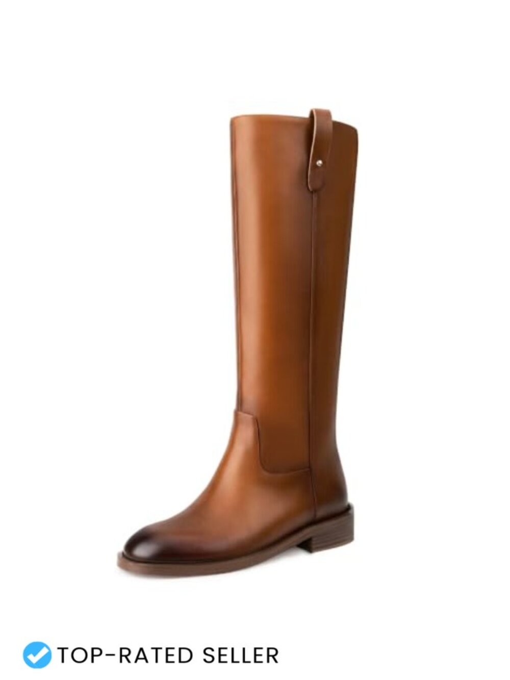 Knee High Boots for Women Low Heel Tall Pull On Faux Leather